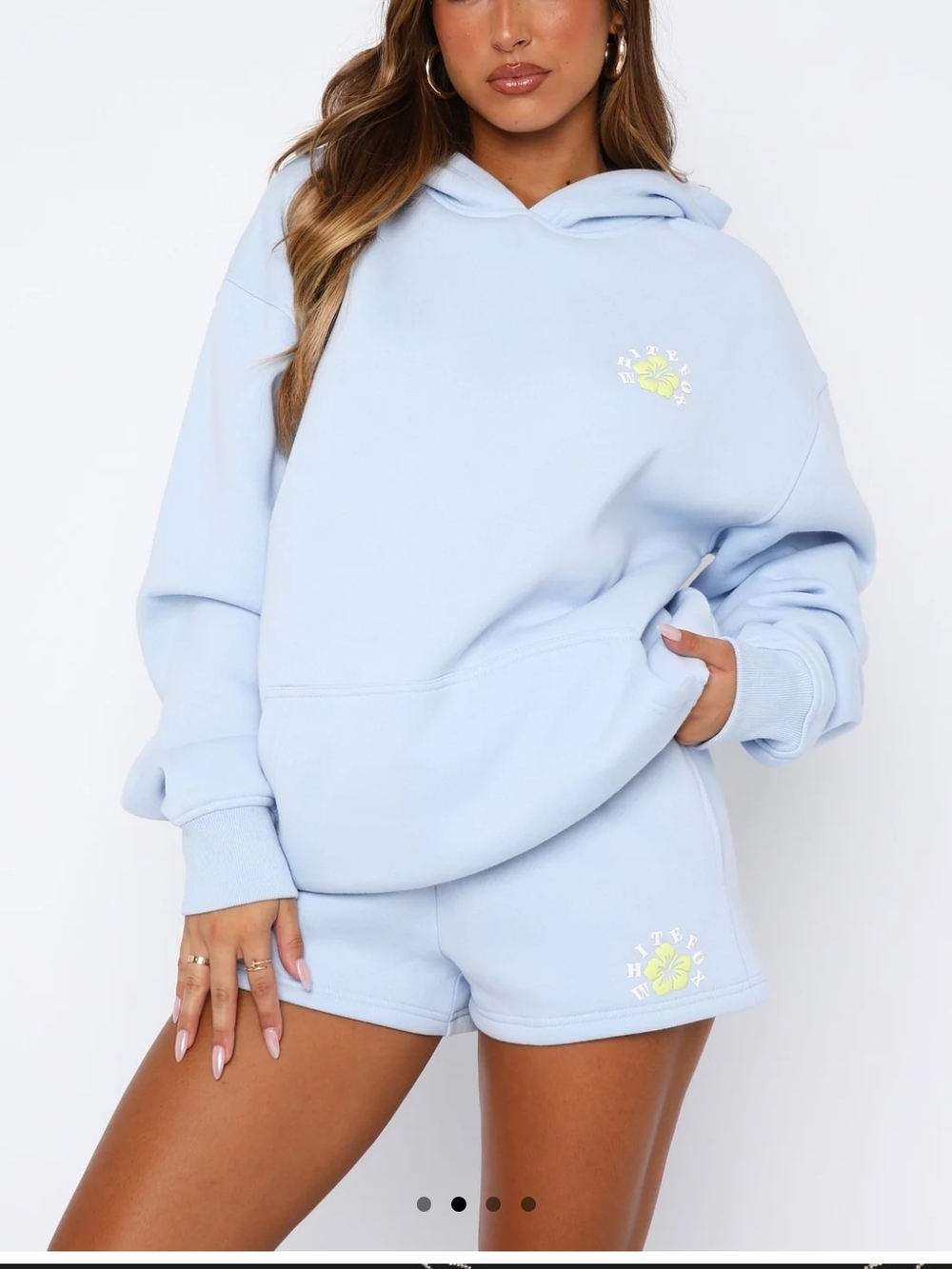 White Fox Boutique Pastel Blue Hoodie with Yellow Hibiscus - Picture 2 of 2